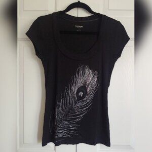 EXPRESS Sexy Basics Shirt Scoop-neck Black Silver Printed Size M